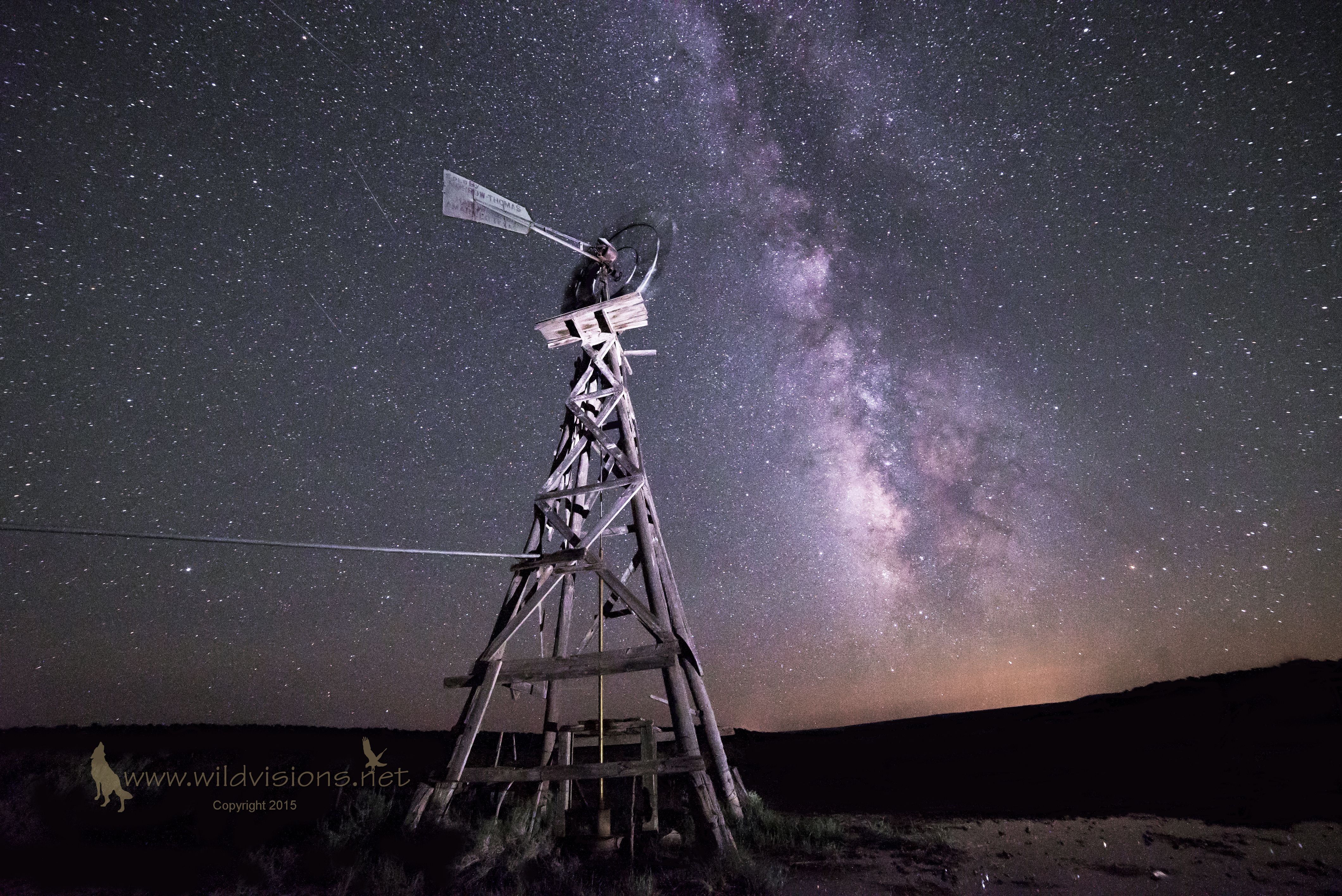 Milky Way and an old windmill over Snowflake Arizona